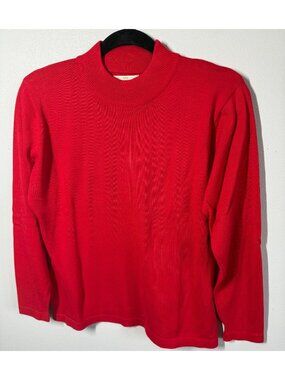 VTG Yarnworks Red Mock Neck Long Sleeve Sweater Medium Classic Timeless Cozy